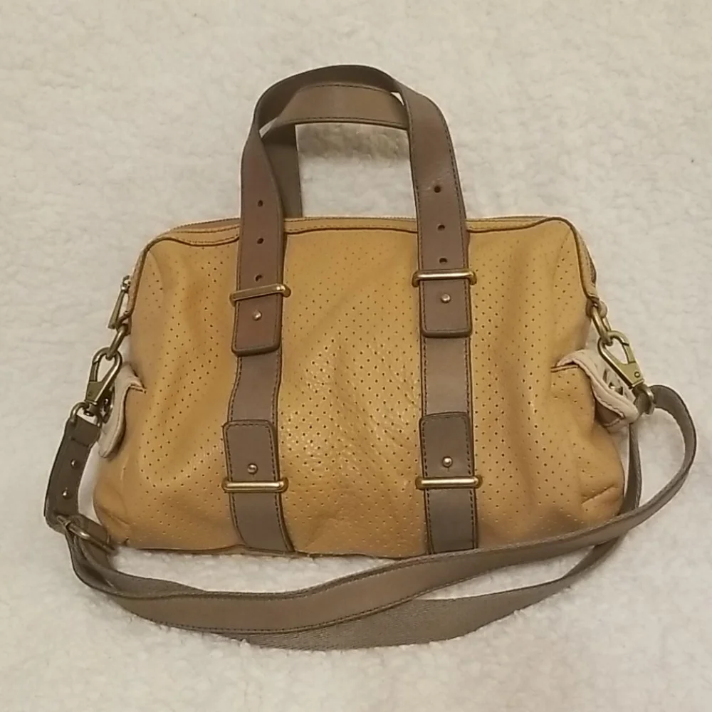RARE Fossil Mason Satchel Bag Rare Genuine Leather Perforated Speedy Y2K Purse